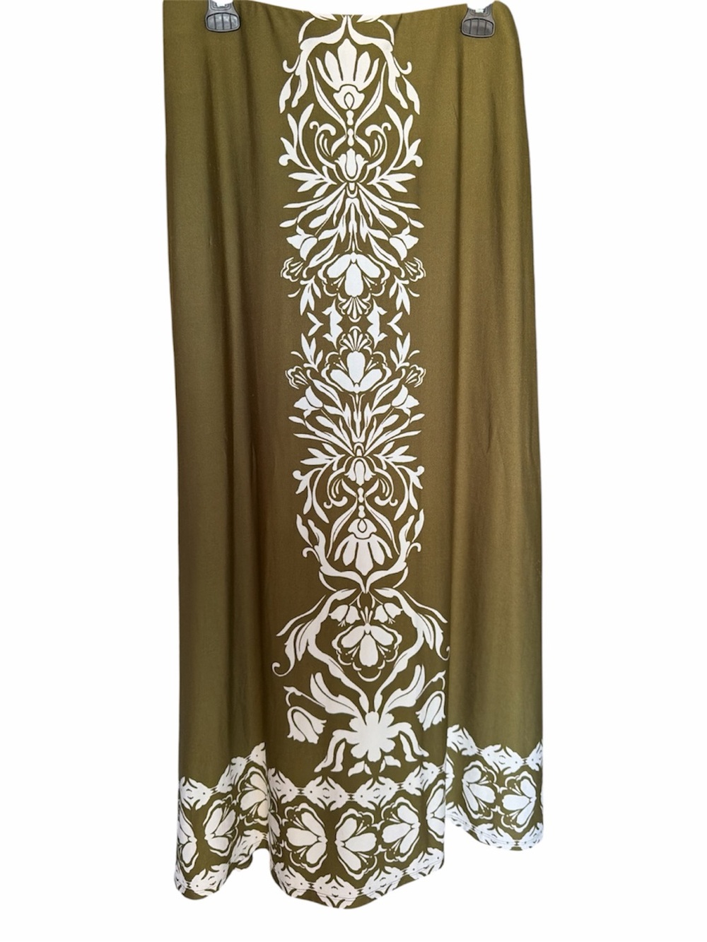 Halogen Olive & White Printed Skirt with Black Waistband